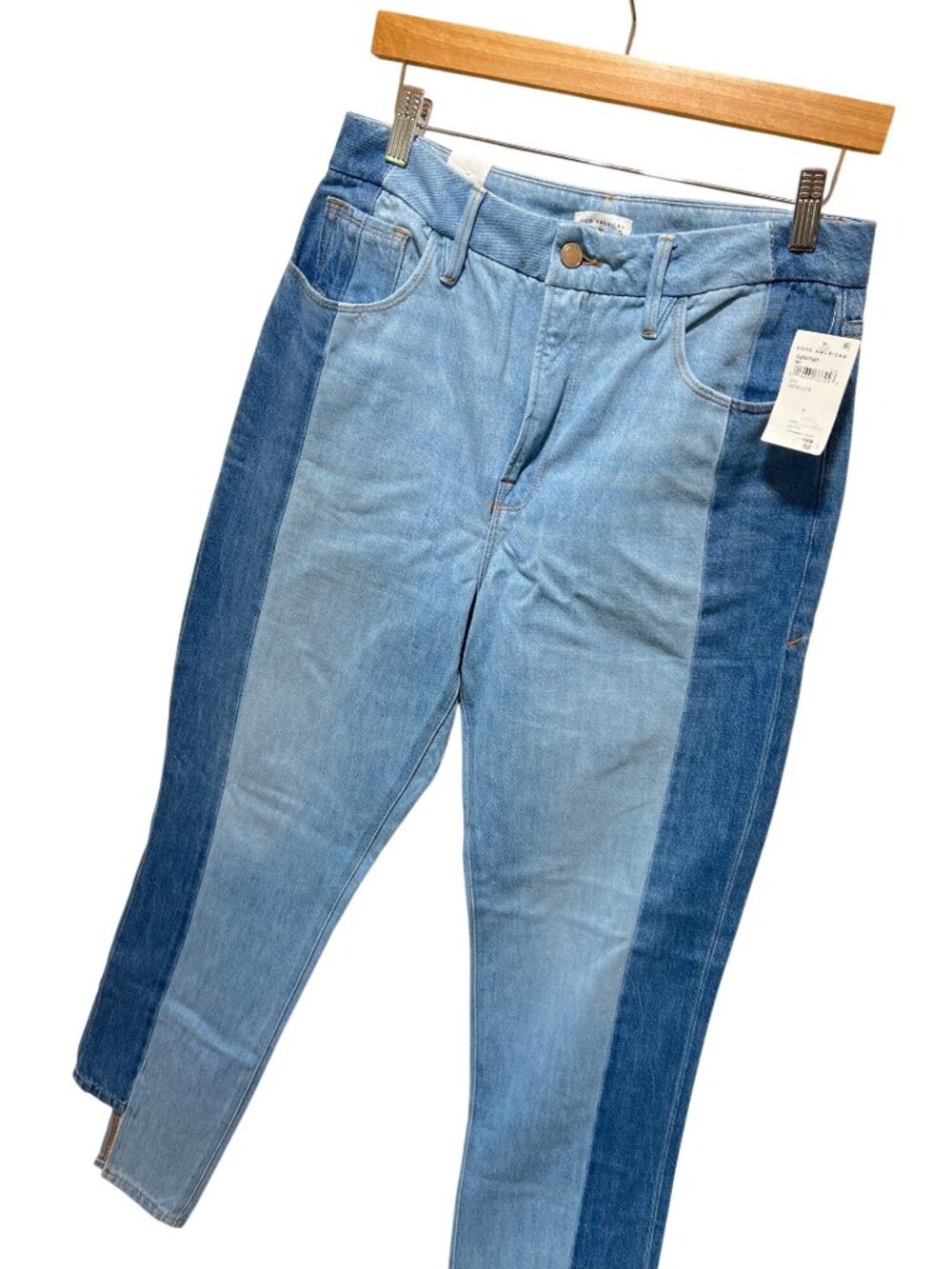 NWT Good American Good Boy Jeans Colorblock High Waist Tapered Leg Size 8